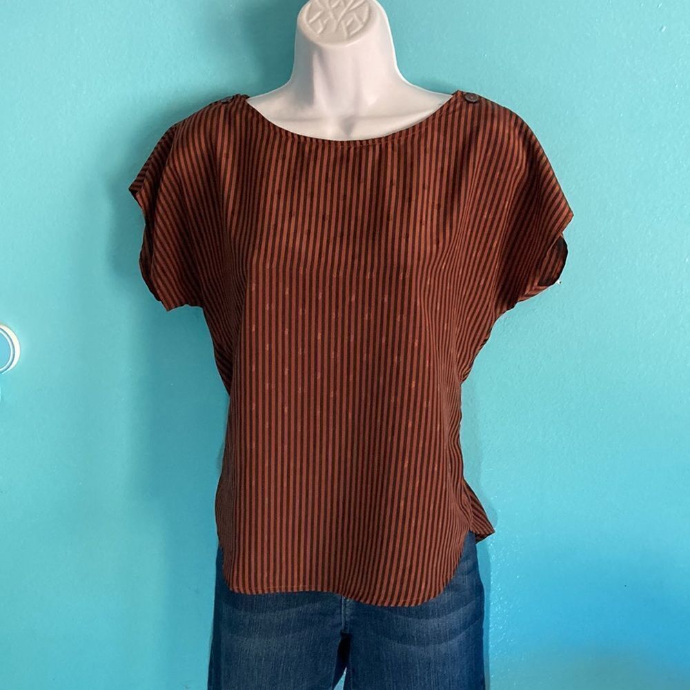 Jonathan Martin Womens Size S VINTAGE Brown Striped Blouse Embossed Striped Top